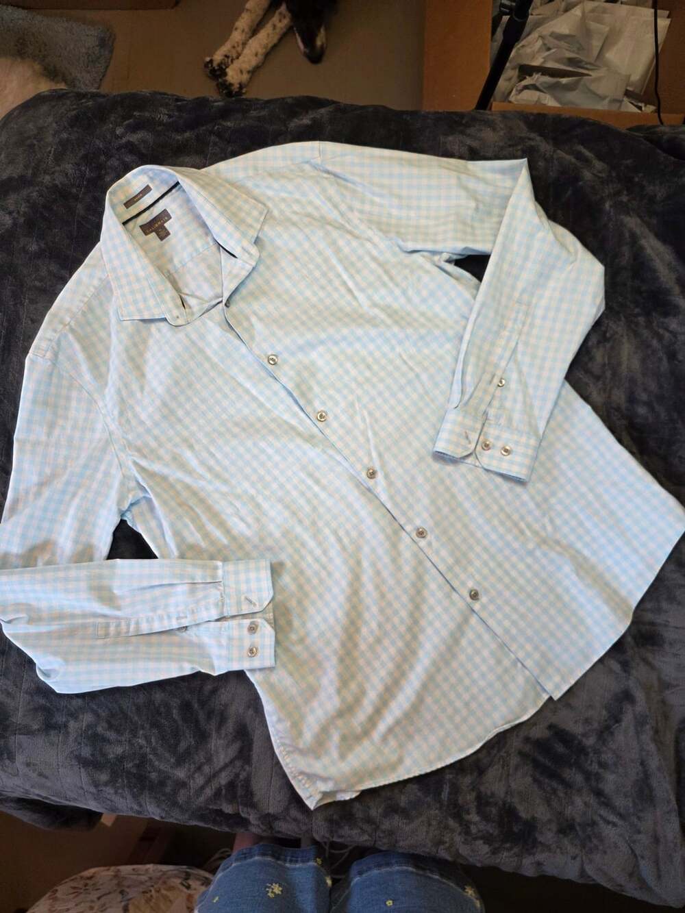 Calibrate Mens Blue Checkered Non-Iron Button Down Long Sleeve Shirt XL